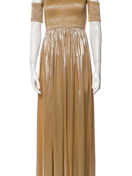 Caroline Constas Gold Metallic Off-Shoulder Evening Gown